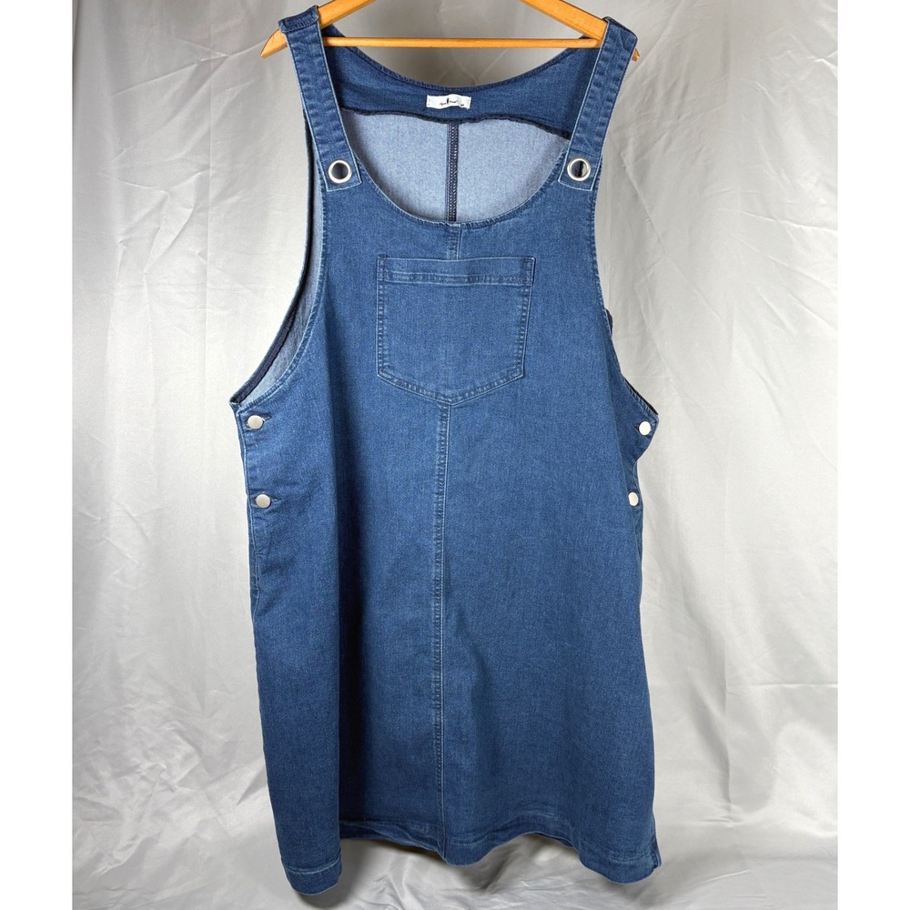Agnes Orinda Denim Overall Pinafore Bib Jumper Dress Plus Size 3X Blue Pocket